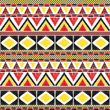 Tribal pattern vector seamless. African print with in Uganda flags colors. Ethic texture. Background for fabric, wallpaper, wrapping paper and card template.
