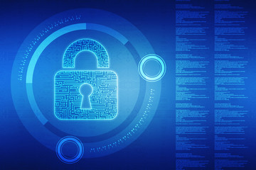 Security concept: Lock on digital screen, contrast, 2d illustration