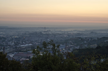 Sunrise over the city. View of the City from the High Castle, Lviv, Ukraine
