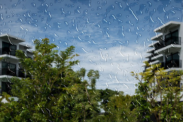 balcony of apartment building in the city.