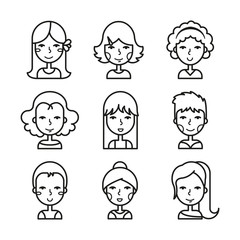Vector linear girl avatars
