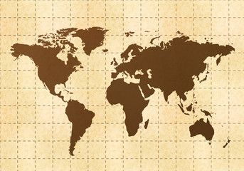 Fototapeta na wymiar Retro world map on old paper with texture