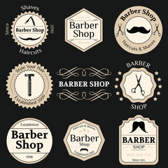 Set of vintage barber shop badges with typographics and design e