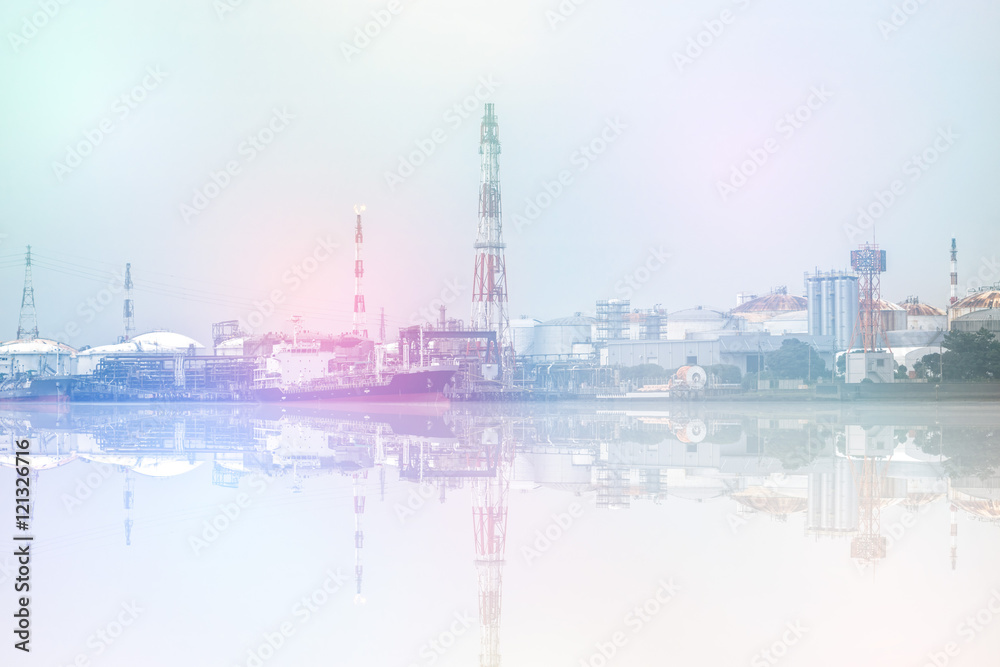 Poster panoramic image of modern factory with reflections