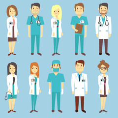 Doctors nurses medical staff people vector characters in flat style