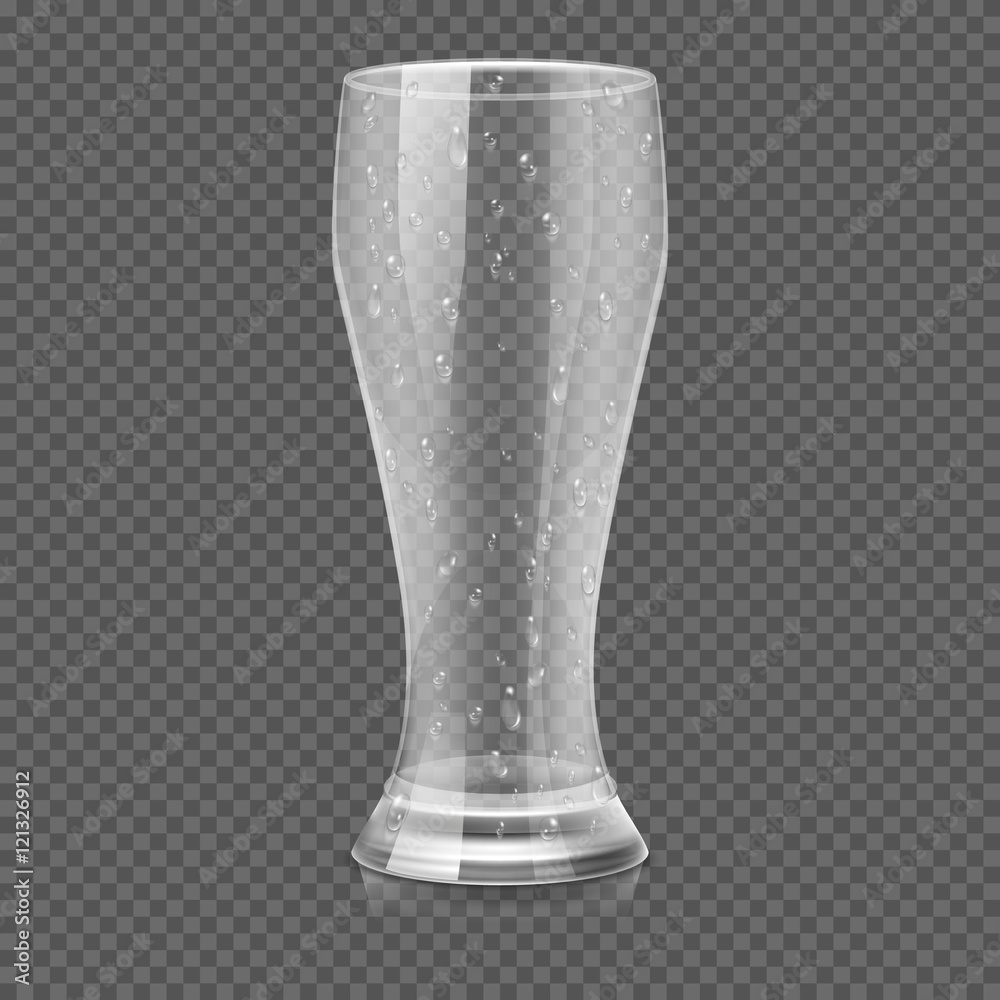 Wall mural Empty beer glass cup isolated on transparent checkered background vector illustration - Wall murals