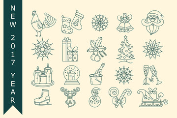 Christmas thin line icons set.