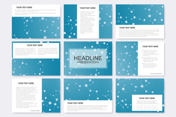 Big set of vector templates for presentation slides. Modern graphic background molecule structure and communication. Medical, science, chemistry, technology design