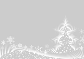 Abstract White Christmas Greeting Card with Lined Tree - Illustration, Vector