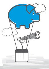 Investor sucht mit einem Fernrohr den Finanzmarkt ab - Strichmännchen Illustration