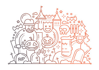 Halloween - line flat design card