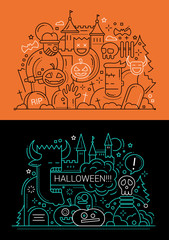 Halloween - line flat design card