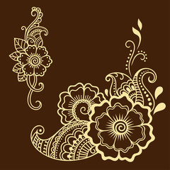 Henna tattoo flower template. Mehndi style. Set of ornamental patterns in the oriental style.