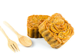 Mooncake for the Chinese Mid Autumn festival, on white background