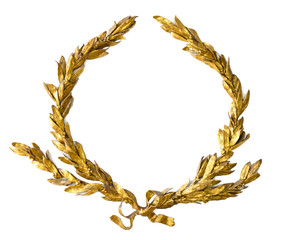 Gold laurel wreath isolated on white