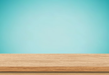 Wood table top on blue background, Use as product display montage - Vector