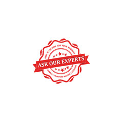Ask our experts - best solution for new business. Consult us before making a decision - grunge red label . ribbon for consulting (financial) companies. Print colors used