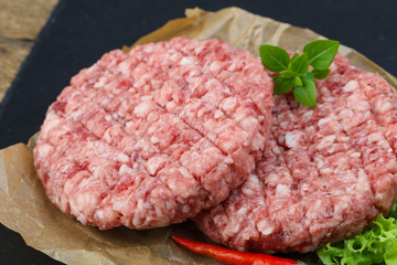 Raw burger cutlet
