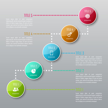 Five steps infographics. Infographic timeline template can be used for chart, diagram, web design, workflow layout