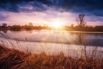 Sunset on a spring river