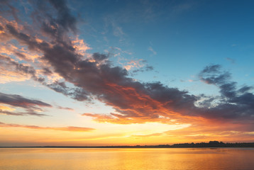 Red clouds above the sea