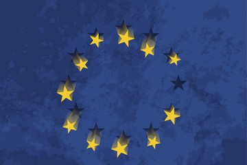 European Union flag with falling stars and grunge texture