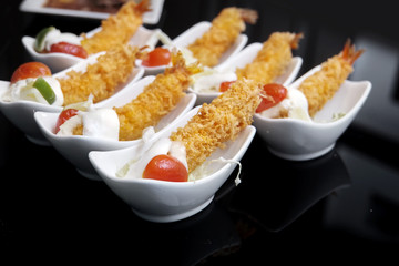 Tempura in canape selection - Japanese Deep fried prawn