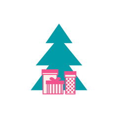 Fototapeta premium Christmas Tree with Gifts Isolated on White, Vector Illustration