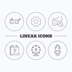 Museum, ferris wheel and theater masks icons.