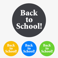 Icono plano texto Back to School en circulo varios colores