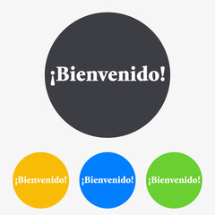 Icono plano texto Bienvenido en circulo varios colores