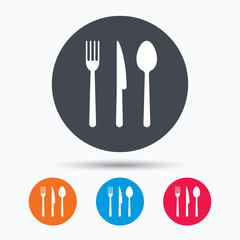 Fork, knife and spoon icons. Cutlery sign.