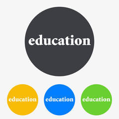 Icono plano texto education en circulo varios colores