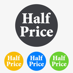 Icono plano texto Half Price en circulo varios colores