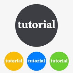 Icono plano texto tutorial en circulo varios colores