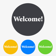 Icono plano texto Welcome en circulo varios colores