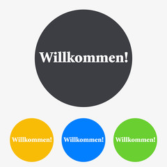 Icono plano texto Willkommen en circulo varios colores