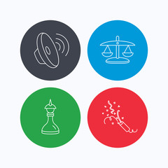 Scales of justice, sound and strategy.