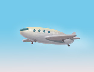 Naklejka na ściany i meble Illustration poster with white passenger airliner with shadow on blue background
