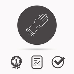 Rubber gloves icon. Latex hand protection sign.