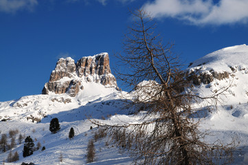 Monte Averau in winter, the highest mountain of the Nuvolau Group in the Dolomites, located in the Province of Belluno, Veneto, northern Italy