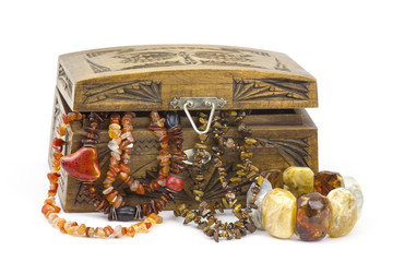 wooden casket with jewellery