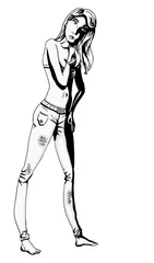Poster Meisje met jeans - sterke schaduw © emieldelange