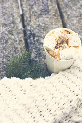 A cup of warm cocoa with marshmallows