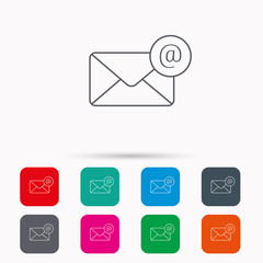 Envelope mail icon. Email message with AT sign.