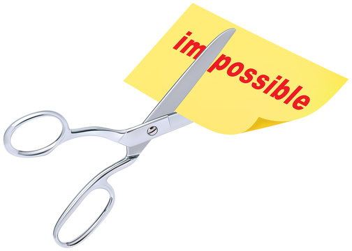 Scissors remove the word impossible to read possible concept for