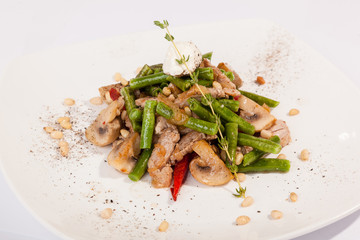 mushroom salad with beans and pork