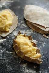 Traditional karelian pasties with potatoes