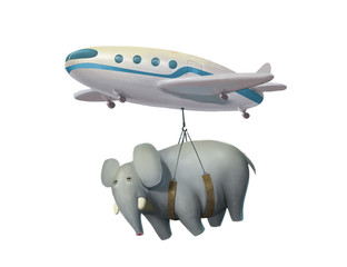 illustration of aircraft transporting an elephant, world shipping, delivery