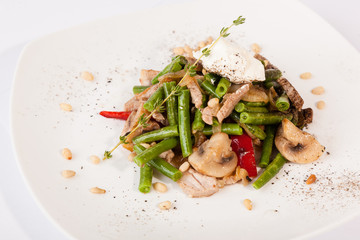 mushroom salad with beans and pork